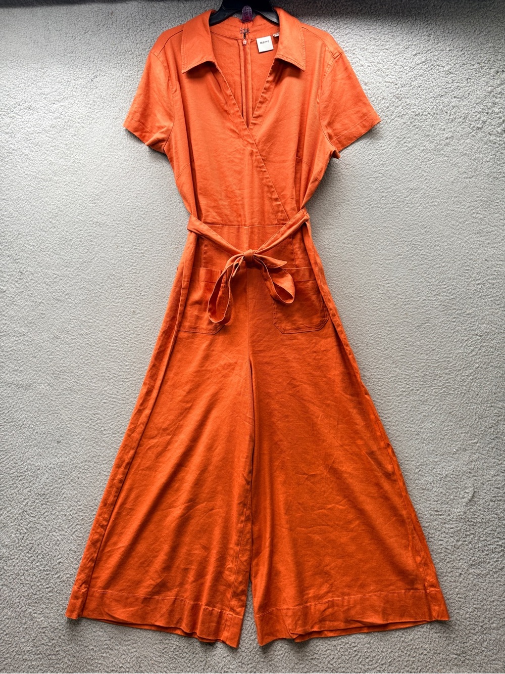 Anthropologie Maeve Colette Wide Leg One Piece Jumpsuit Orange Belted Women’s 16 - Picture 2 of 15